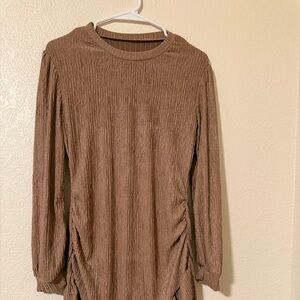 Brown Long Sleeve Ruched Ruffle Dress SIZE L